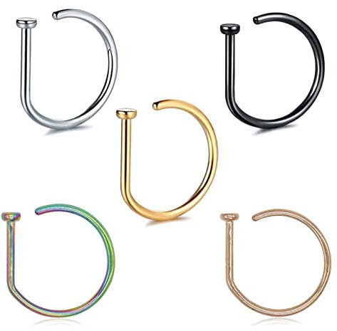 Wycian Nasenpiercing Edelstahl, Nasenstecker mit D-Form und Poliert Mehrfarbig 1.0X10mm Ohrring Piercing zum Jubiläum Geburtstag für Frauen Männer