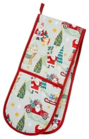 Ulster Weavers - Christmas Double Oven Gloves with Cats (88 x 18cm) - 100% Cotton - Santa Oven Gloves Heat Resistant - Washable - Christmas Kitchen Decorations - Green Oven Gloves with Santa Claus