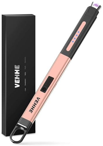 VEHHE Encendedor Eléctrico Con Indicador de Batería LED, Recargable USB, a Prueba de Viento, Electrónico Portátil (Oro Rosa)