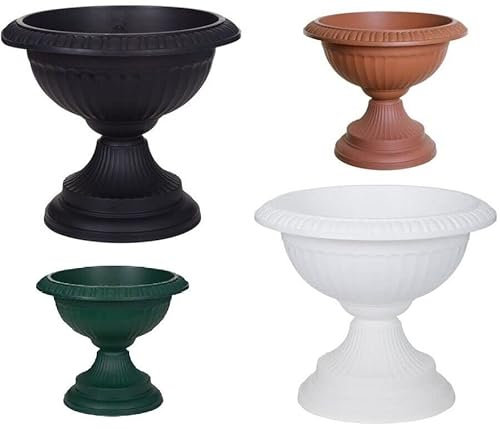 PREMZO Classical Round Grecian URN Patio Pots 42 CM Flower Planter Outdoor Or Indoor Plant Plastic Base Home Garden Wedding Flower Porch Front Door Planter (WHITE)