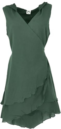 GURU SHOP Wickeltunika, Boho Elfentunika mit Zipfelkapuze, Wickelkleid - Grün, Damen, Size:S