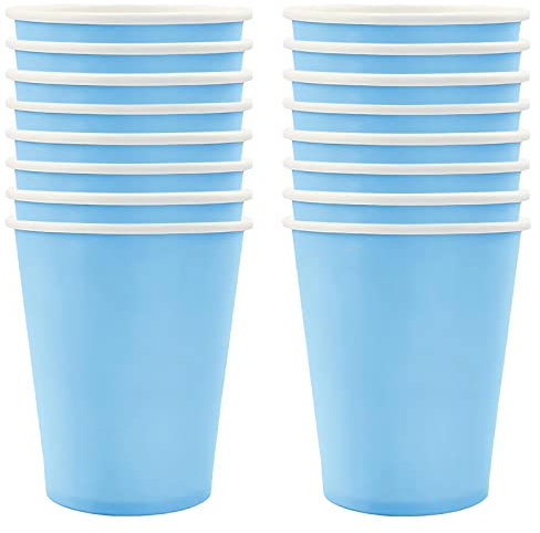 250ml Hellblau Papier Partybecher,16 Stück Hellblau Pappbecher,Trinkbecher Hochzeit Einwegbecher Disposable Cups für Hochzeit,Kinder DIY,Partybedarf,Tee,Heißen und Kalten Getränken Einwegkaffee Becher