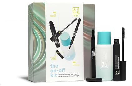 3INA MAKEUP - On-Off Kit - 3ina Essentials in einem Kit - The 24H Pen Eyeliner 900 + The Definition Mascara + The Eyes & Lips Makeup Remover - Make-Up Set - Vegan - Cruelty Free