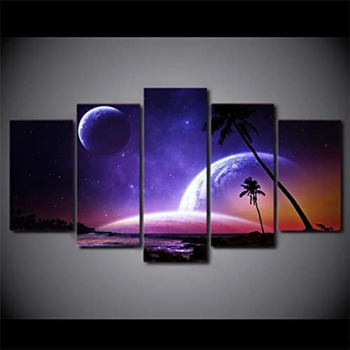 5-Teiliges Wandbild, Fantasy-Galaxie-Welt Kunstdruck Auf Leinwand 5 Aufeinanderfolgende Gemälde Hd Poster Kunst Wanddekoration Moderne Dekoration Für Wohnzimmer Zuhause 200X100 Cm / 79X40