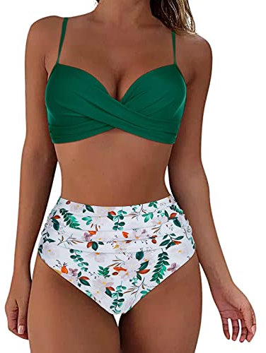 Sunnyuk Costume Piscina Mare Taglia Forte 2 Pezzi Bikini Triangolo Donna Curvy Spiaggia Vita Alta Reggiseno Imbottito Sexy Costumi da Bagno Brasiliana Due Pezzi Costume Push Up Swimwear Beachwear
