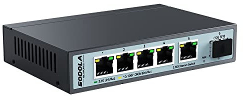 SODOLA 5 Port 2.5Gb Network Switch with 1 x 10G SFP, Multi-Gigabit Unmanaged Ethernet Switch, Ethernet Splitter for Office Home Wireless AP, NAS, PC, Fanless, Desktop Wall-Mount, Plug & Play