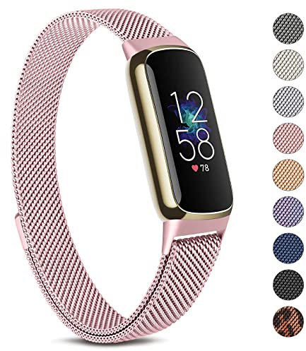 Oumida Armband Kompatibel mit Fitbit Luxe Armband für Damen Herren, Prämie Edelstahl Metall Ersatzarmband mit Starker Magnet Uhrenarmbänder für Fitbit Luxe, Rosa