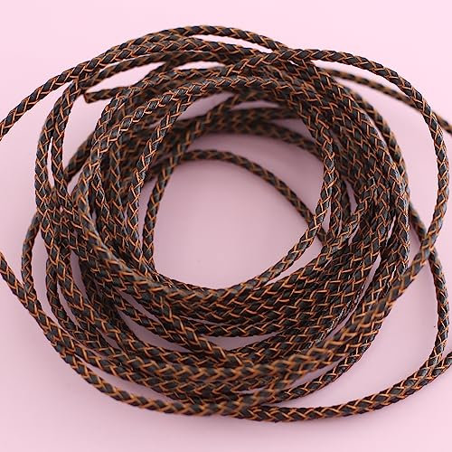 YIEUR 5m geflochtene Lederschnur, Schwarz-beige Leather Cord Chain, 3mm runde Lederriemen, Bunte echt Lederband Kette für DIY Handwerk (Mix)