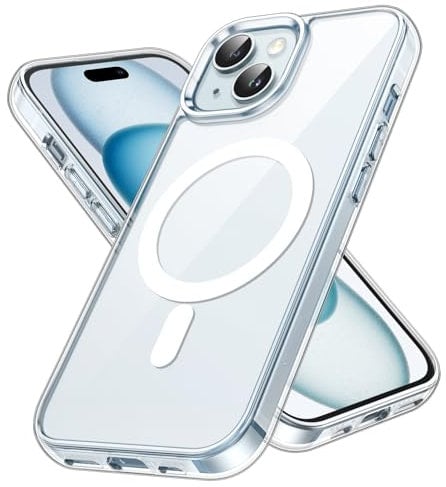 JETech Magnetic Case for iPhone 15 6.1-Inch Compatible with MagSafe Wireless Charging, Shockproof Phone Bumper Cover, Anti-Scratch Clear Back (Clear)
