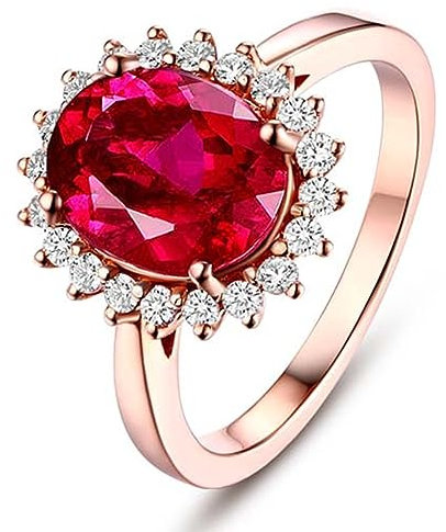 AMDXD Eheringe Turmalin, Solitärring 18K Gold Au750 Sonneblumen Diamantring Ovalschliff Rot, Diamantring, Gr.51 (16.2), Echte Goldschmuck