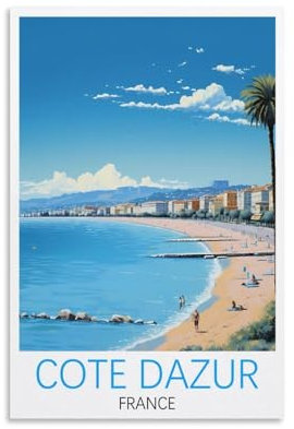 Côte D'azur Frankreich, Vintage-Reiseposter, 40 x 60 cm, Leinwanddruck für Wohnzimmer, Schlafzimmer, Wohnheim, Zuhause, Büro, Wanddekoration