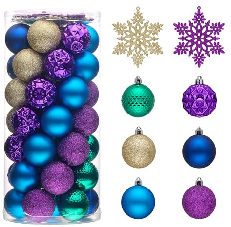 Valery Madelyn Christmas Tree Decorations Ornament Set for Valentines Mardi Gras St Patricks Day, 50ct 2.36 Inches Peacock Purple Blue Shatterproof Christmas Ball Ornaments Hanging Holiday Party Decor