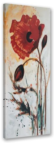 Feeby - Wandbilder Wohnzimmer - Mohn Blumen Aquarell - 50x100 cm, Bild auf Leinwand - Deko Wohnzimmer - Deko aesthetic - Moderne Wanddeko - Gemälde - Bilder Wohnzimmer - Bilder Flur - Wand Dekoration