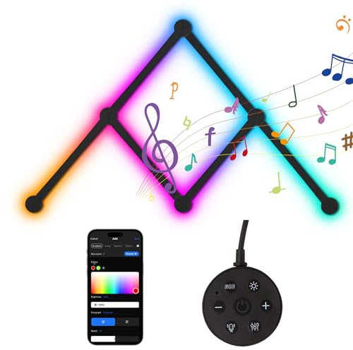 VECOHOTEL WiFi Smart RGB LED Wall Lights, Music Sync Voice Control DIY Light Bars with 16M+ Color & 44+ Scenes, Dimmable Home Decor LED Bar for Gaming Room TV Bedroom (6 Lines)…