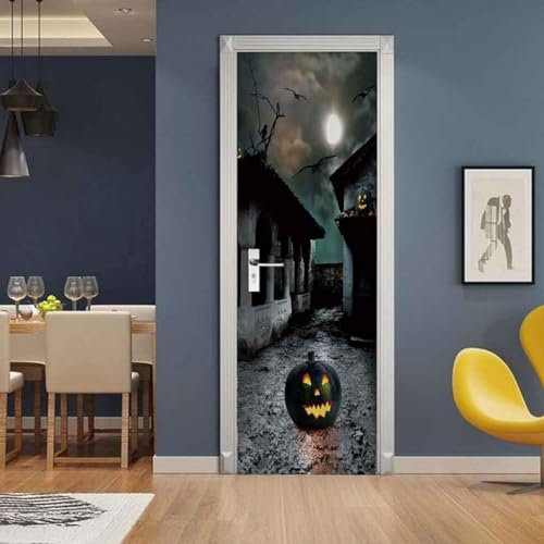 3D Chauve-Souris Citrouille D'Halloween Porte Murale Auto-Adhésif Porte Autocollant Porte Affiche Porte Papier Peint Porte Art Porte Wall Sticker Porte Photo 95 X 215 Cm Pour La Décoration -9X9W/A9L6