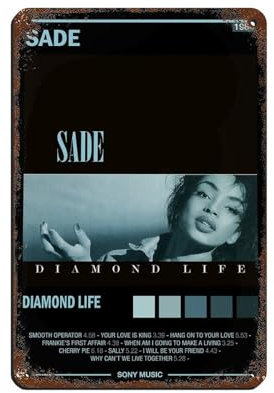 NTRECS Sade – Diamond Life Albumcover, 1 Blechschild, Vintage, Metall, Pub, Club, Café, Bar, Zuhause, Wandkunst, Dekoration, Poster, Retro, 20 x 30 cm
