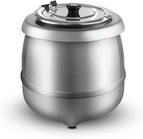 XINGLUOY Stainless Steel Electric Soup Kettle, 10 L Countertop Food Buffet Soup Warmer Pot with Hinged Lid, for Restaurant Thermal Chili Sauce Gravy and Soup