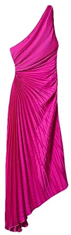 Vestido asimétrico plisado midi para mujer, elegante vestido de satén con abertura en la cintura, fucsia, XXL