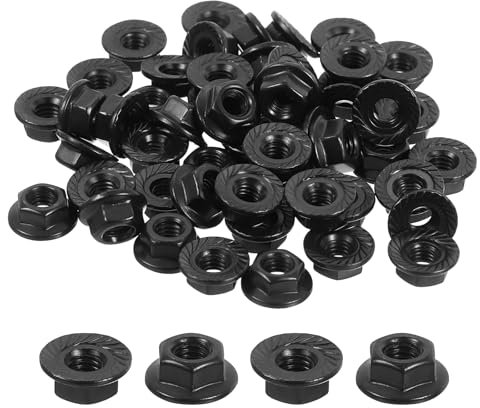 sourcing map M4x0.7mm Serrated Flange Hex Lock Nuts, 50Pcs 304 Stainless Steel Non-Slip Metric Hexagon Flange Nut, Full Thread, Bright Finish, Black