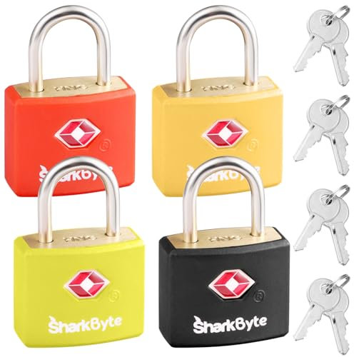 SharkByte TSA - Lucchetto per valigie con chiavi, confezione da 4 colori misti, 8 chiavi, lucchetto da viaggio, lucchetto per valigie, bagagli con chiave piccola, borse per laptop, zaini, cerniere per