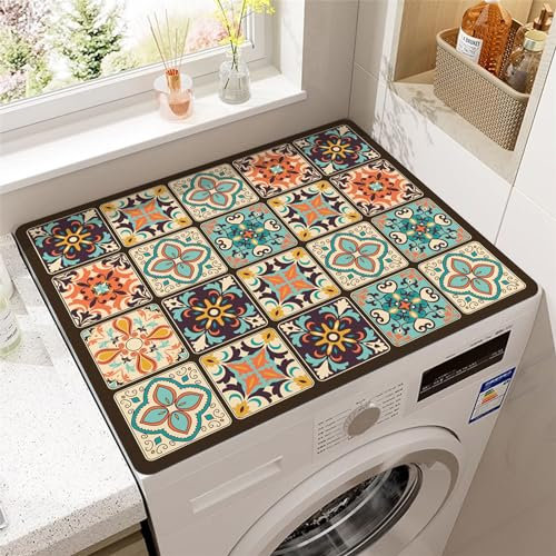 Morbuy Tappetino Superiore Antiscivolo Lavatrice, Stile Boemo Tappetino Protezione Superiore per Lavatrice Tappeto per Lavatrice sopra Assorbente Asciugatura Rapida (Stile Boemo,40x60cm)
