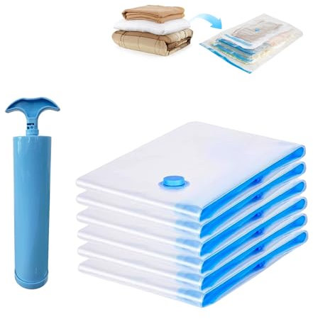 12 Sacchetti Sottovuoto Vestiti, Buste Sottovuoto con Pompa a Mano, Sacchetti Sottovuoto Vestiti Viaggio Riutilizzabili per Coperte e Piumoni (3pcs 40×60cm+3pcs 50×70cm+3pcs 60×80cm+3pcs 80×100cm)