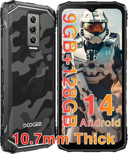 DOOGEE Blade 10 Telefono Cellulare Indistruttibile, Smartphone Android 14 da 9GB RAM 128GB ROM, Schermo HD+ da 6,56, Fotocamera da 16MP+8MP, Triple Card Slot,IP68 · IP69K (Camouflage Gray)