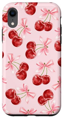Cherry Phone Case, Pink Girly Phone Cover, Cherries & Bows Case for iPhone XR