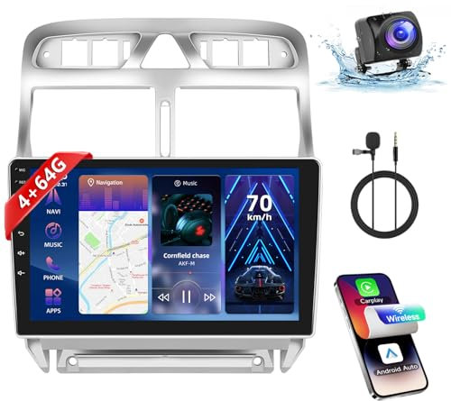 【4+64G】 Hodozzy Carplay Radio Coche para Peugeot 307 2002-2013, Pantalla Táctil de 9 Pulgadas con Android Auto/EQ/Mirror Link/WiFi/GPS/RDS/FM/Bluetooth/USB
