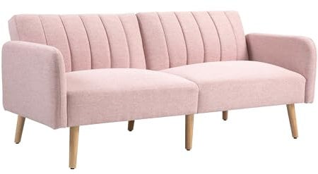 HOMCOM Sofá Cama de 2 Plazas Moderno 173x75x73 cm Sofá Cama Plegable Tapizado en Lino Sintético con Respaldo Ajustable en 3 Niveles y Reposabrazos Desmontables para Salón Oficina Rosa