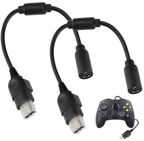 Breakaway Cable 2PCS Black Controller Breakaway Cable Adapter Cord Compatible with Microsoft Xbox Consoles Original Xbox Controller Breakaway Converter Adapter Cable Cord Games Accessories 27cm