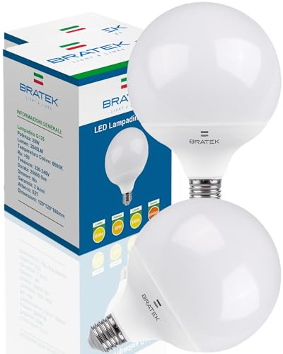 Bratek 2 LED-Lampen E27 Kaltweiß 6500K 20W 2045 Lumen – große LED-Glühbirnen E27 Globo G125 – Globo-Lampen, entsprechen 175W Glühlampe oder 150W Halogenlampe