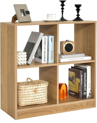 COSTWAY Bibliothèque Étagère Rangement à 3 Niveaux avec 4 Compartiments Ouverts, Meuble Cube de Rangement en Bois pour Cuisine, Bureau, Salon, Salle d'Étude, 33 x 73 x 75 cm (4 Cubes,Naturel)