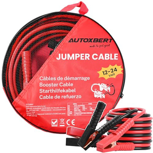 AUTOXBERT 2 cables de arranque de 3 m, cable de arranque para coche, camión, coche, batería, guantes y bolsa de transporte