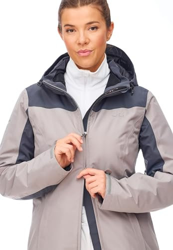 Jeff Green Damen Atmungsaktive wasserdichte Winter Ski Snowboard Jacke Kerava 12.000mm Wassersäule und Abnehmbare Kapuze, Farbe:Dark Grey/Deep Frost, Größe:44