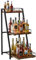 Nuovoware 3-Tier Abgestufte Liquor Cabinet Mini Bar, Weinregal Freistehend Boden für Whiskey, Ecke Liquor Flasche Display Regal mit Zäunen Slide Schublade für Home Küche Esszimmer Wohnzimmer, Schwarz