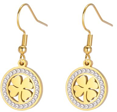 Dreamtime Vierblättrige Kleeblatt Ohrringe für Frauen Glücksanhänger Ohrringe Vierblättriges Kleeblatt Herzförmiger Ohrring Mode Edelstahlschmuck (Gold)