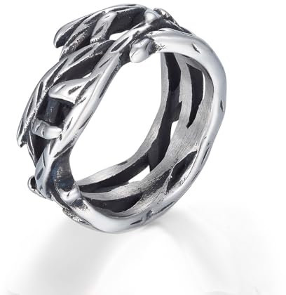 Joliernelle Jesus Crown of Thorns Ring für Männer Vintage Edelstahl Dorn Ring Vine Ast Lucky Ring Größe 59