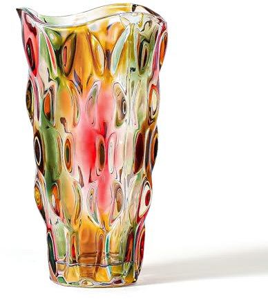 CEMABT 24 cm Blumenvase 3.4 lbs Thickened Vase für Tulpen- Geschenke für Mama zum Geburtstag,Geschenkideen Mutter Glasvase für Blumen Klarglasvase Dekorativ für Hochzeiten (Rosa Colorful)