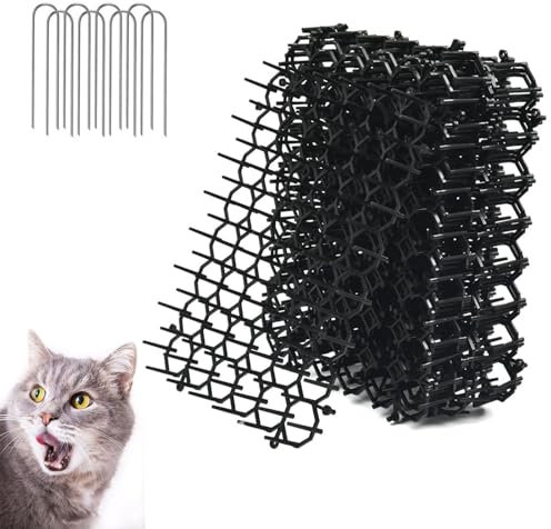 Tappetino Repellente per Gatti, 8 Pezzi Dissuasore per Gatti, Plastica Tappetino Anti Gatto, Adatto per Prato Giardino Interno Esterno, 20x15cm, con 8 Ancoraggi a Terra