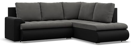 Mebligo - Ecksofa mit Schlaffunktion und 2 Bettkasten Dunkelgrau + Schwarz 230x89x200 (BxHxT) FORESTA - Rechts Eckcouch, Sofas & Couches, Couch L Form, Cauchsofa, Sofa Wohnzimmer, Ecke Sofa