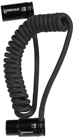 KONDOR BLUE |12-24 Coiled Braided Low Profile Right Angle XLR Cable | for Cameras, Microphones, Studio Audio | Black