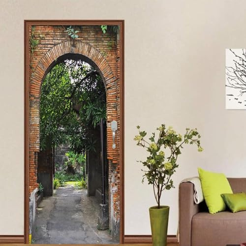Türtapete Selbstklebend Gewölbte Tür Türfolie Türposter 3D Fototapete Alte Ziegelmauer Türaufkleber Abnehmbar Tür Aufkleber Wandtattoo für Kinderzimmer Badezimmer 85x200 cm A/N804