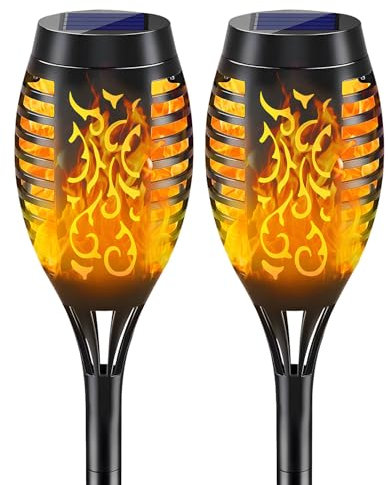 2 Pcs Solar Flame Torch Lights, 52 CM Tall Flame Light for Pathway Patio Lawn Yard Garden Decoration