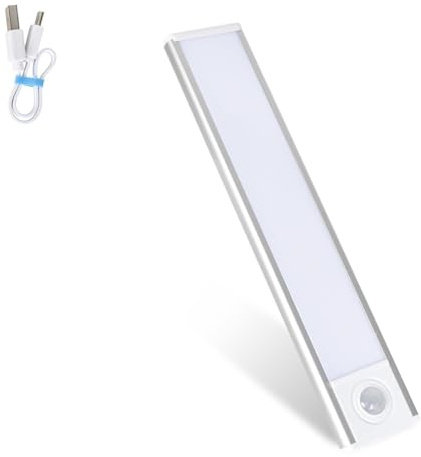 Wiederaufladbar Beleuchtung Küche mit Bewegungsmelder,Magnetisch LED Licht 20CM Schrankbeleuchtung Unterbauleuchte Küche,3Farben Schrankleuchte Ultradünn Schranklicht für Flur Treppe Vitrine (White)