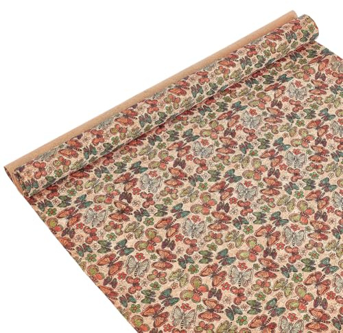 PH PandaHall Korkstoff 1.4x0.5m Schmetterlingsmuster Weiche Korkplatten Im Retro Stil Dünne Korken Für Die Taschenherstellung Nähen Scrapbooking Holzhandwerk DIY Projekte