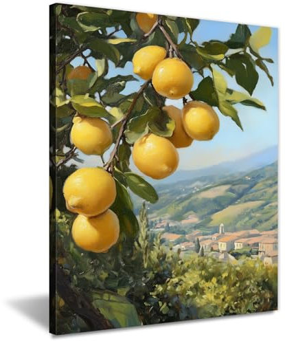 GLOKAKA Lemon Tree Canvas Wall Art Rustic Countryside Landscape Pictures Canvas Print Italian Rural Art for Kitchen Living Room Farmhouse Home Decor(Artwork-3,16x20)