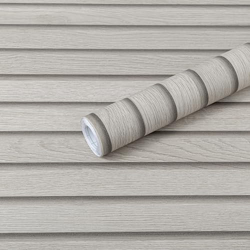Honcet Wood Panel Wallpaper Grey,40x600cm Self Adhesive Wallpaper Wood Effect, Sticky Back Plastic Slat for Walls Furniture, Removable