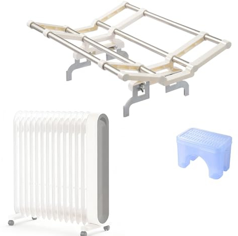 WANGCEPLSD Folding Clothes Drying Rack for Oil Heater, Oil-filled Radiator Heater Drying Rack, Adjustable Clip Width, Foldable, Space-saving, with Standalone Humidifier(White,35cm/14in)