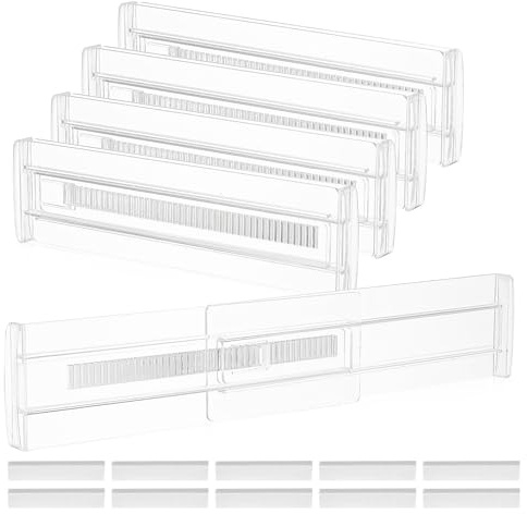 5 Pezzi Divisori per Cassetti Regolabili,Cassetti in Plastica Trasparente Separatori,Divisori per Cassetti,Organizer Armadio o Desktop per Bagno,Comò, Cucina o Trucco Conservazione